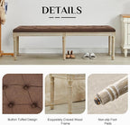 LOULENS 57.7" Linen Fabric End of Bed Bench, French Upholstered Button Tufted Bench for Bedroom End of Bed, Window Seat with Carved Wood Legs for Bedroom, Living Room, Entryway, Brown