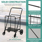 YITAHOME Folding Shopping Cart with Wheels, Large Rolling Grocery Cart, Reinforced Mesh Bottom, Foldable Utility Cart for Groceries, Laundry & Storage (Portable, Collapsible, Sturdy)