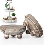 Set of 2 Mini Wood Risers for Decor Round Wooden Riser Small Wooden Stool Display Stand Farmhouse Rustic Wood Pedestal for Plant Pot Tiered Tray Decor Cake Food Collection Display(Brown)