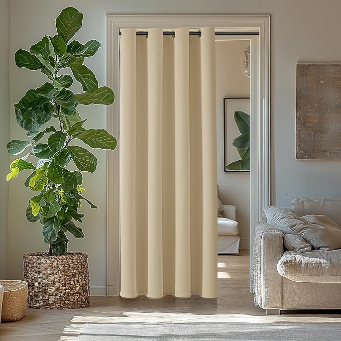 ChrisDowa Blackout Curtains 80 Inches Long for Doorways and Closets, Thermal Insulated Temporary Room Dividers (1 Panel, Biscotti Beige, 52 x 80 Inch)