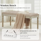 LOULENS 57.7" Linen Fabric End of Bed Bench, French Upholstered Button Tufted Bench for Bedroom End of Bed, Window Seat with Carved Wood Legs for Bedroom, Living Room, Entryway, Light Brown