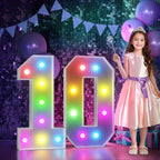 Marquee Numbers 10th Birthday Decoration: Colorful 3FT Large Light Up 10 Year Old Birthday Decorations Anniversary Backdrop Cardboard Sign 18 Colors Number 10 Mosaic Balloon Frame