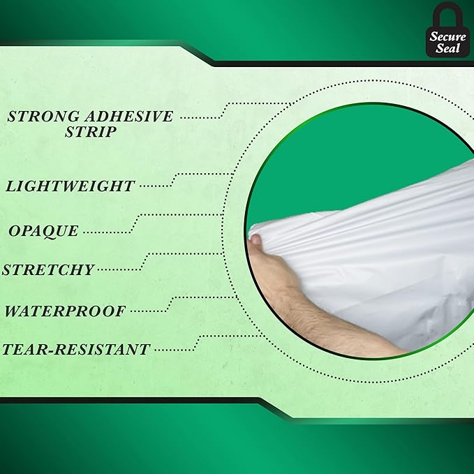 100 Pack Secure Seal White Poly Mailers - 12x15.5 Safe Shipping Bags - E-Commerce Self Sealing 2 Mil Poly Envelopes