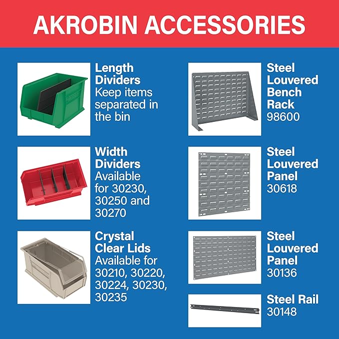 Akro-Mils 30239 AkroBins Plastic Storage Bins, Space-Saving Stackable Bins for Garage, Pantry, Craft Organization, 11-Inch x 8-Inch x 7-Inch, Green, 6-Pack