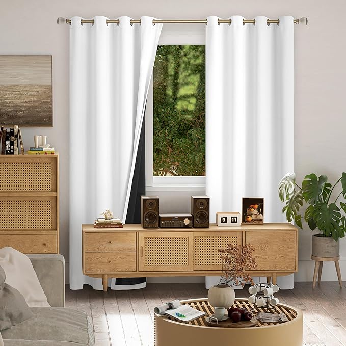 White Blackout Curtains 84 Inch Length for Living Room, Thermal Insulated 100% Light Blocking Soundproof Grommet Window Curtains for Bedroom 2 Panels, Each 52 Inch Wide