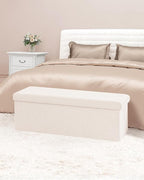 B FSOBEIIALEO Small Storage Ottoman Cube Sherpa Ottomans Foot Rest, Foldable Boucle Ottoman Bench, Faux Teddy Fur, Cream White 43.3"x15"x15"