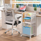 Rolling File Cart with 2 Drawers, White File Cabinet Organizer for Hanging File Folders, Letter-Size File Storage with Wheels, Multi-Layer Mobile Filing Cabinet for Office and Home, White