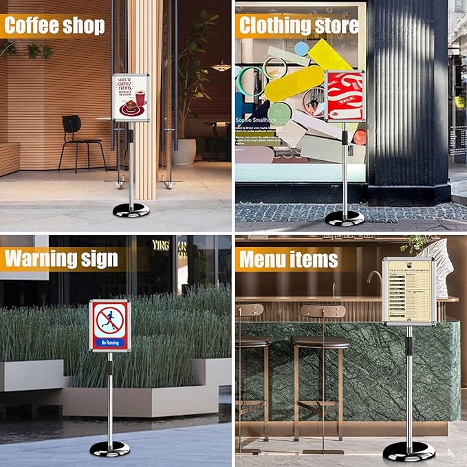 Sign Holder - 8.5 x 11 Inch Standing Floor Sign Stand for Vertical & Horizontal Sign Stand Displayed Pedestal Poster Holder, Snap Frame for School Church Business Show – Silver (6 Pack)