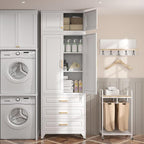 90" Kitchen Pantry Cabinet with 3 Drawer,Metal Storage Cabinets with Doors and 4 Adjustable Shelves,White Kitchen Cabinet with 2 Gold Handles,Food Cupboard for Livingroom,Pantry, Bathroom