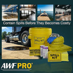 AWF PRO 20 Gallon Battery Acid Spill Kit, 59 Pieces – 20 gal DOT Approved Drum, Socks, Pads & Pillows, & Accessories