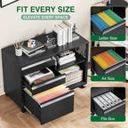 3 Drawer File Cabinet with Lock,Mobile Lateral Filing Cabinet,Metal Printer Stand Storage Cabinets with Shelves for Home Office(Black)