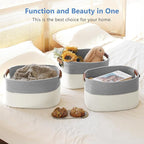Cotton Rope Storage Baskets,15x10x9 in,Foldable Storage Bins, Decorative Woven Basket Cube Storage Organizer for Laundry, Towel, Clothes (White/Grey-2Pack, 15x10x9 inches)