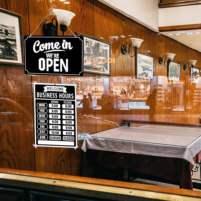 Open Closed Signs Business Hours Sign Set for Window Door Open Signs for Business Hour Closed Open Flip Sign Store Resturant Bar Black
