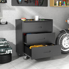 Metal Storage Cabinet with Wheels, Garage Storage Cabinet with 3 Drawers, Rolling Tool Cabinet, Assembly Required, Black