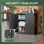 Greenvelly Metal Storage Cabinet, 36" Locking Storage Cabinet with Doors and Shelves, Lockable Storage Cabinets for Home Office, Utility Locker Cabinet, Steel Garage Cabinet with 2 Keys, Black