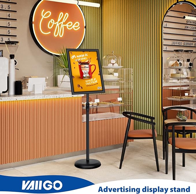 6Packs 11x17 Inch Adjustable Pedestal Poster Sign Stand, Heavy Duty Floor Standing Sign Holder Stand Aluminum Snap Open Frame for Vertical and Horizontal View Sign Displayed(Black)