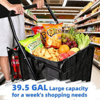 Folding Shopping Cart with Removable Waterproof Liner, 450LBS Capacity Grocery Cart with 39.5 Gal Dual Basket & 360° Swivel Wheels, Heavy-Duty Wagon for Grocery Shopping Laundry Transport