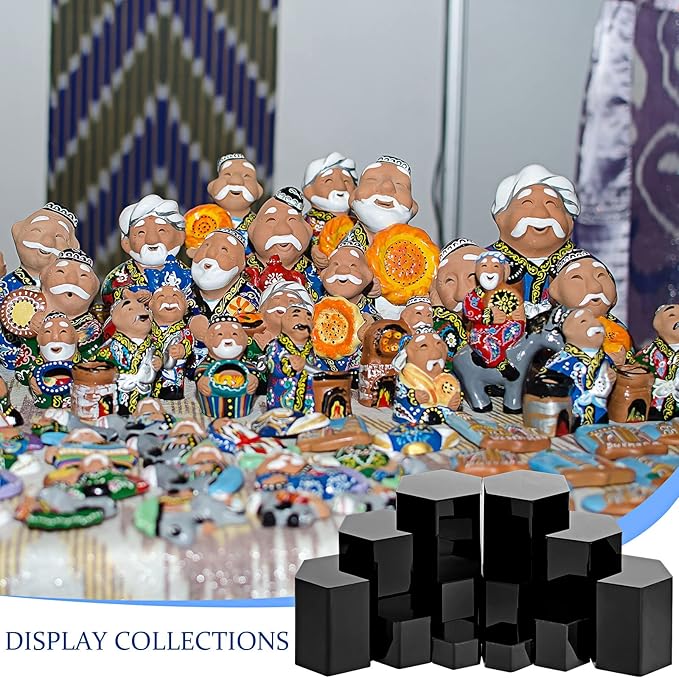 Jetec Hexagonal Jewelry Display Risers Hexagonal Market Display Risers Stands Acrylic Showcase Acrylic Stand for Jewelry Model Figures Decoration, 6 Sizes(Black,12 Pieces)