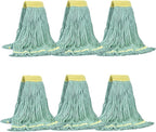 Matthew Cleaning Commercial Mop Head Replacement, 5 Inch Wide Headband, Looped End Cotton Blend String Wet Mops for Floor Cleaning, 18 oz Medium, 6-Pack Green