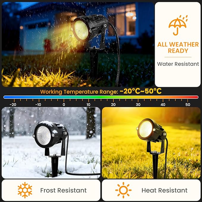 Halloween Christmas Spotlights Outdoor: RGBW Spotlights Plug-in 120V Remote Control 16 Color Changing Waterproof LED Landscape Spot lights for Yard Garden Lawn House Décor, 6 Pack (RGB + Warm Light)