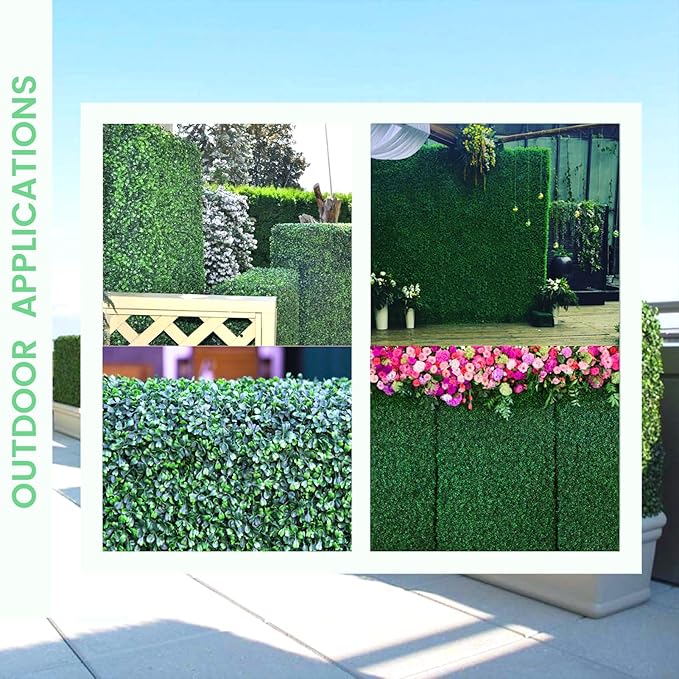 20''x20'' 24 Pieces (66.6 Sq.Ft) Artificial Hedge Boxwood Panels UV Protected Faux Topiary Grass Wall Panels Green Greenery Hedge Plants Backdrop for Indoor Outdoor Garden Backyard Patio
