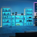 Display Cabinet with Acrylic Glass Doors,Extra Wide Curio Cabinet with LED Lighting for Collectibles, Collectibles Toy Organizers Rack & Display Shelf Display Case, White
