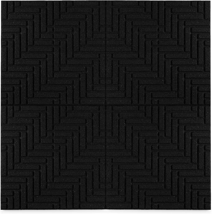 Playsafer Herringbone Rubber Interlocking Tiles | 16 X 16 | Easy Install for Indoor and Outdoor Use (Black, 4 Tiles)