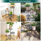 Sungmor Heavy Duty Cast Iron Plant stand, 3 Tier Foldable Metal Plant Shelf, 24in Tall Vintage Flower Pot Holder Indoor Outdoor Tiered Plant Stand, Rustic Plant Display Rack for Corner Balcony Patio