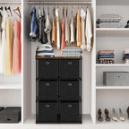 Small Fabric Dresser with 6 Drawers, Tall Cube Organizer for Closet, Storage Drawer Unit Chest of Drawers for Bedroom, Living Room, Hallway, Dorm, Black