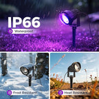 L LOHAS LED Christmas Spotlight Outdoor, Purple Halloween Spot Lights for Yard, Auto On/Off 5W 120V Landscape Lighting for House, Holiday, Trees, Decoration, 450LM IP66 Waterproof, UL Listed, 2 Pack
