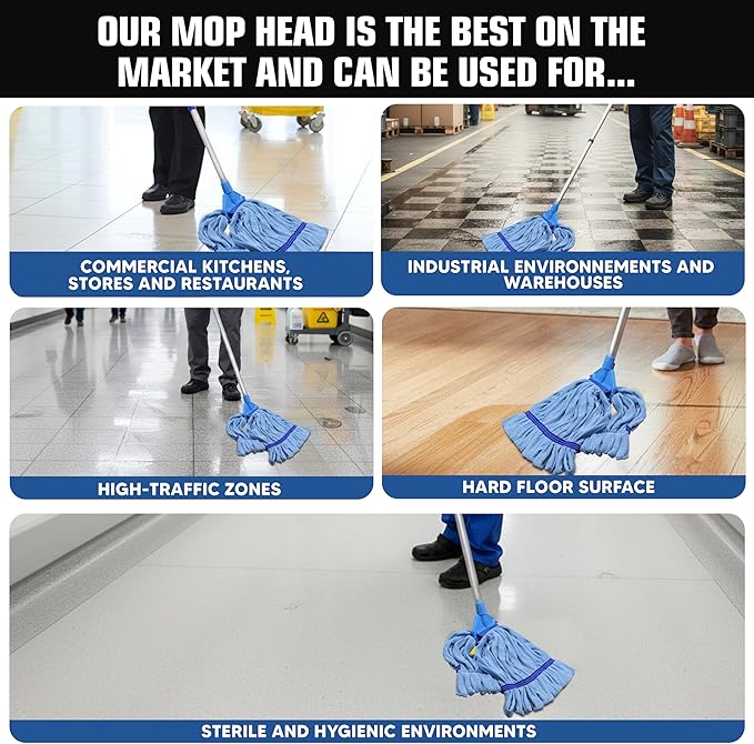 2 Pack - Replacement Heavy Duty Microfiber Mop Head | Robust, Blue, Machine Washable, Extra Absorbent, Extra Large, for Industrial, Commercial & Floor Cleaning - Hardwood, Tile, Laminate, Vinyl Floors