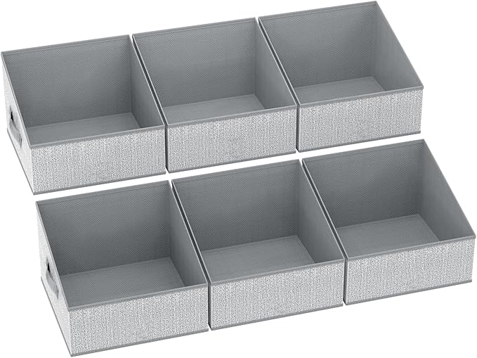 DIMJ Closet Storage Bins 6 Pack - Fabric Storage Baskets for Shelves, Collapsible Clothes Organizers with Handles, Trapezoid Shelf Organization Storage Cubes for Purse, Toys, Books, Towel, Socks