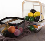 IBWell Square Metal Wire Woven Fruit Storage Bowl Basket with Wooden Handle, Large Black Mesh Fruit Stand, Multi-function Hanging Kitchen Baskets (Black, Normal)