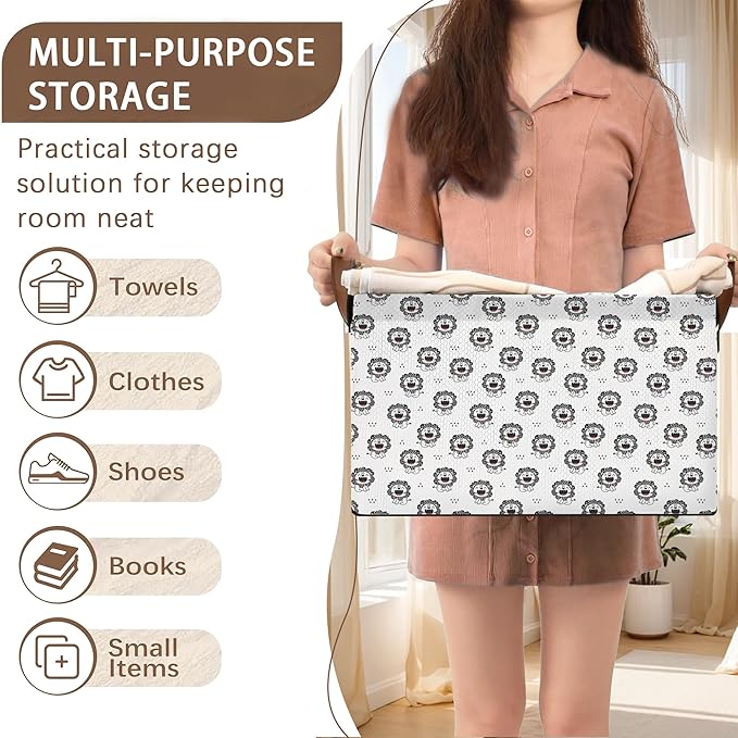 Wild Animal Storage Basket Large 17x11.5x10.5 Inche-Collapsible Fabric Organizer Bin with Handles for Nursery, Kids Room, Safari Theme-Decorative Hamper with Playful Lion Silhouette Design-Single Pack