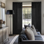 Black Pinch Pleated Linen Curtains 80 Inches Long for Living Room Bedroom Light Filtering Boho Window Drape 80 Inch 2 Panels with Hooks Rings Back Tab Sliding Glass Door Semi Sheer Curtain