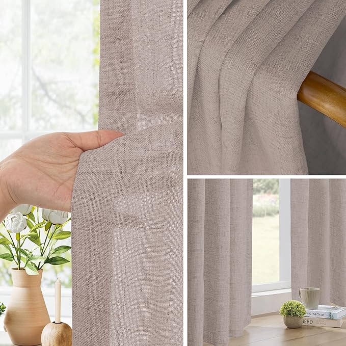 Faux Linen Semi Sheer Room Divider Curtain with Flexible Ceiling Track, Light Filtering Privacy Curtains for Patio Sliding Glass Door Living Room Bedroom Room Divider, Light Coffee, W72xL72, 1 Panel