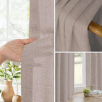Faux Linen Semi Sheer Room Divider Curtain with Flexible Ceiling Track, Extra Wide Light Filtering Privacy Curtains for Patio Sliding Glass Door, Living Room, Bedroom, Light Coffee, W100xL96, 1 Panel