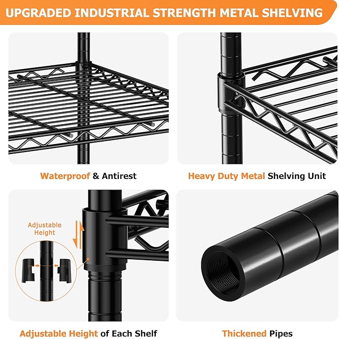 Storage Shelves Heavy Duty, 2 PCS 36" L x 14" W x 72" H Garage Wire Shelving Unit Loads 1750LBS, 5-Tier Adjustable Metal Industrial Utility Shelf Rack for Kitchen, Laundry Room, Warehouse, Basement