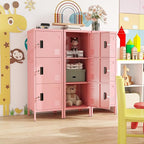 Aobabo Metal Locker, 16" W 3 Door Metal Storage Lockers for Employees with Lock and Name Card Holder for School, Home, Office, Playroom, Assembly Required, Pink