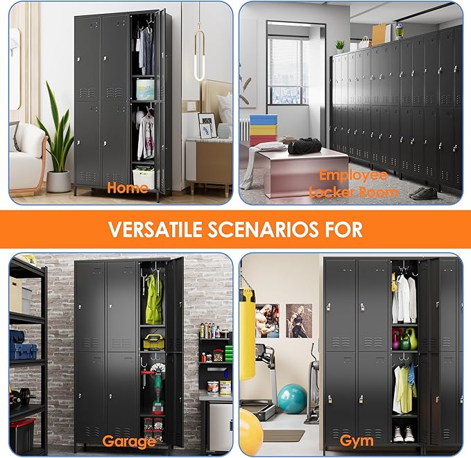 Aobabo Upgrade Metal Storage Locker for Employees, 6 Doors Steel Storage Locker with 18 Hooks for Office Gym School, Industrial Storage with 6 Shelves, Assembly Required, Black