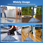 Matthew Cleaning Screw-on Heavy Duty Cotton Wet Mop Replacement Heads(Blue, Large,3Pack) with 2 Pack Microfiber Cloth for Residential & Commercial Floor Cleaning Use- Fit Standard American Screw