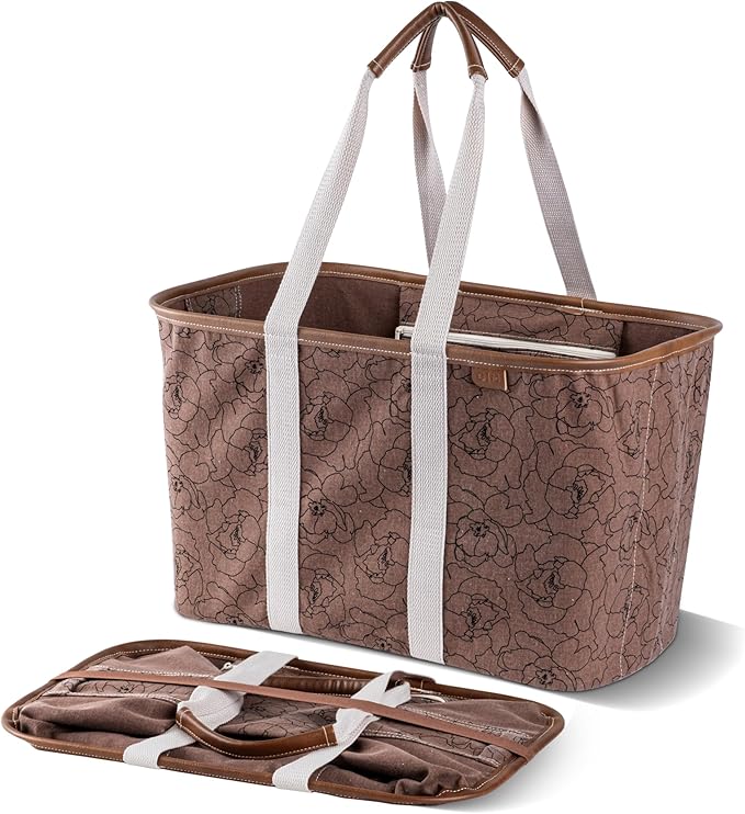 CleverMade Collapsible LUXE Tote - Peony 1 Pack 30L / 8 Gal - Reusable Utility Grocery Shopping Storage Bag Organizer with Handles Reinforced Bottom