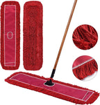 Matthew Cleaning 36'' Industrial Strength Cotton Dust Mop Refill Washable Replacement Heads for Residential & Commercial Use Fit Standard Dust Mop Frames, Hardwood, Concrete Floors Red 12 Pack