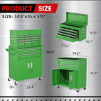 INTERGREAT 8-Drawers Rolling Tool Chest, Assembled Tool Chest with Wheels, Detachable Top Tool Box, Tool Cabinet for Repair Room,Warehouse, Rolling Tool Box with Hooks,Tray Divider,Liners(Green)