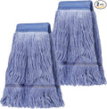 2 Pack Mop Head Replacement, Cleaning Heavy Duty Mop Head Commercial Replacement, Wet Industrial Blue Cotton Looped End String Head Refills, Heavy Mop Replace Head, for General and Floor Cleaning