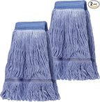 2 Pack Mop Head Replacement, Cleaning Heavy Duty Mop Head Commercial Replacement, Wet Industrial Blue Cotton Looped End String Head Refills, Heavy Mop Replace Head, for General and Floor Cleaning