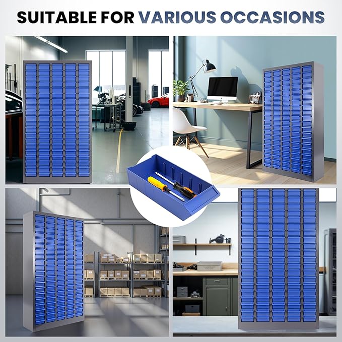 100-Drawer - Nut and Bolt Organizer | Stainless Steel Part Storage Cabinet | Shelves & Labels | Each Drawer 3.9" D x 7.8W x 2" H | Durable Hardware Storage for Small Parts/Tool (Classroom, Home)
