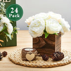 Dandat 24 Set Wood Cube Planter Box Square Wood Vase Rustic Cube Planter Box with Removable Plastic Liner Floral Foam Blocks for Centerpieces Home Wedding Garden Decor, Country Style (Brown)