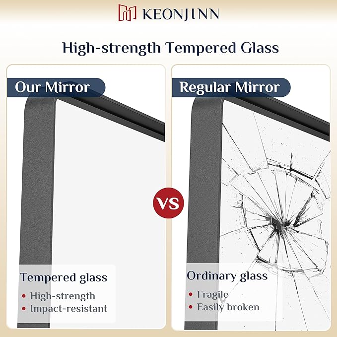 Keonjinn Black Bathroom Mirror for Over Sink, 24 x 32 Inch Matte Black Mirrors for Wall, Rounded Corner Rectangle Farmhouse Vanity Mirror, Tempered Glass Modern Decorative Mirror(Horizontal/Vertical)