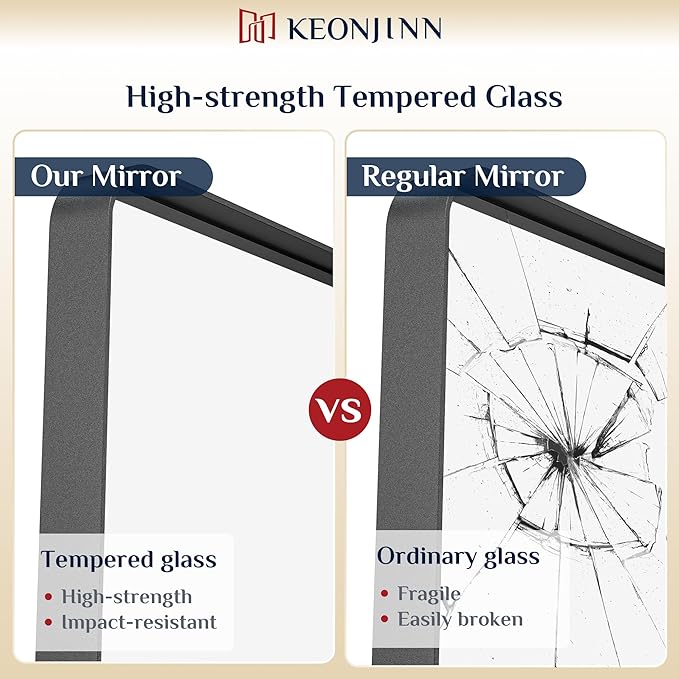 Keonjinn Black Bathroom Mirrors for Over Sink, 40” x 24” Matte Sandblasted Finish Aluminum Vanity Mirror, Rectangle Farmhouse Mirrors with HD Tempered Glass, Anti-rust Wall Mirror, Horizontal/Vertical